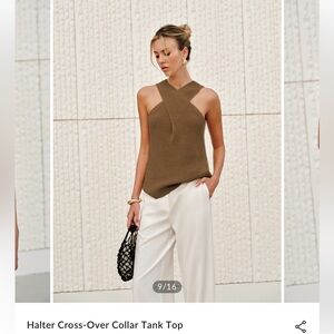 Commense Olive Brown Halter Cross-Over Collar Tank Top